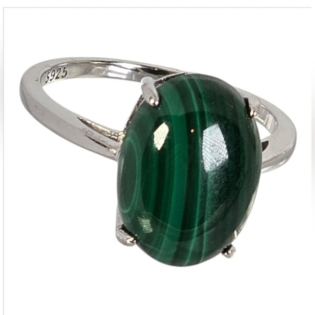 925 Sterling Silver Ring With Natural Malachite 13x10mm Gemstone